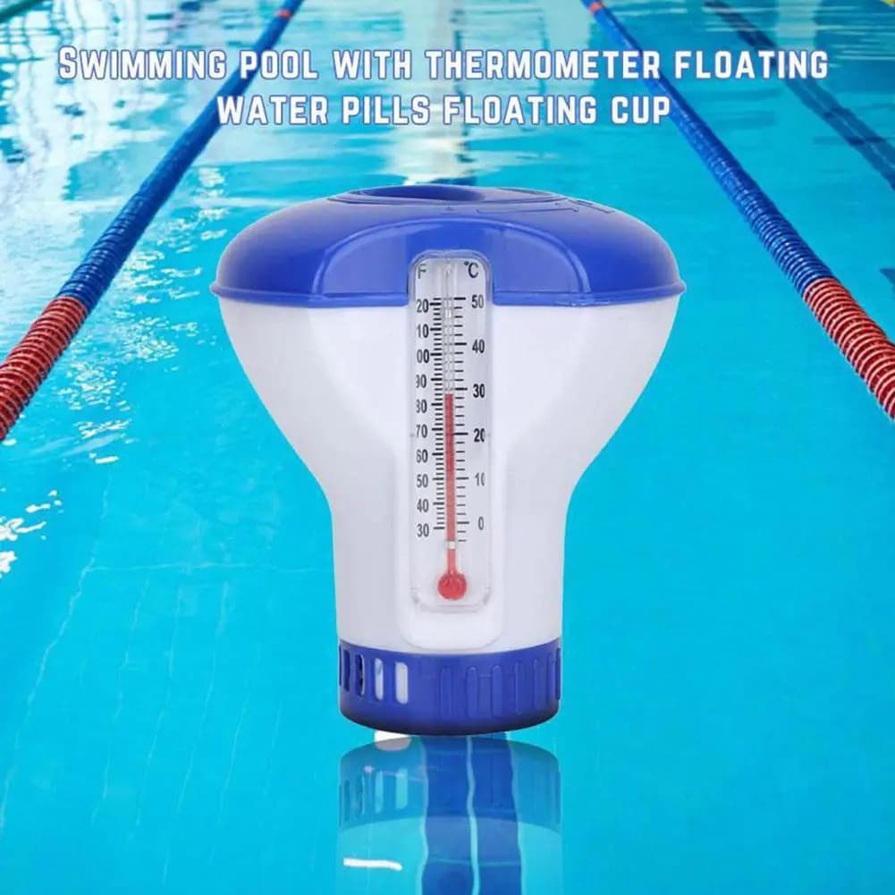 Dispensador de cloro flutuante para piscina com termômetro integrado