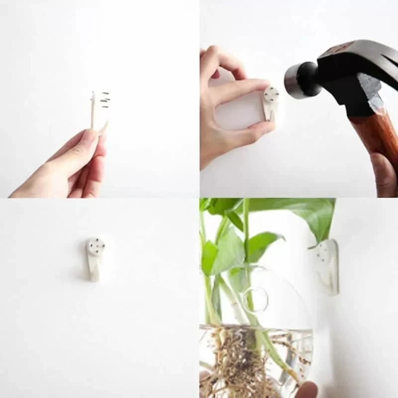 Instalação de suporte para terrário de vidro autoirrigável na parede com martelo e prego