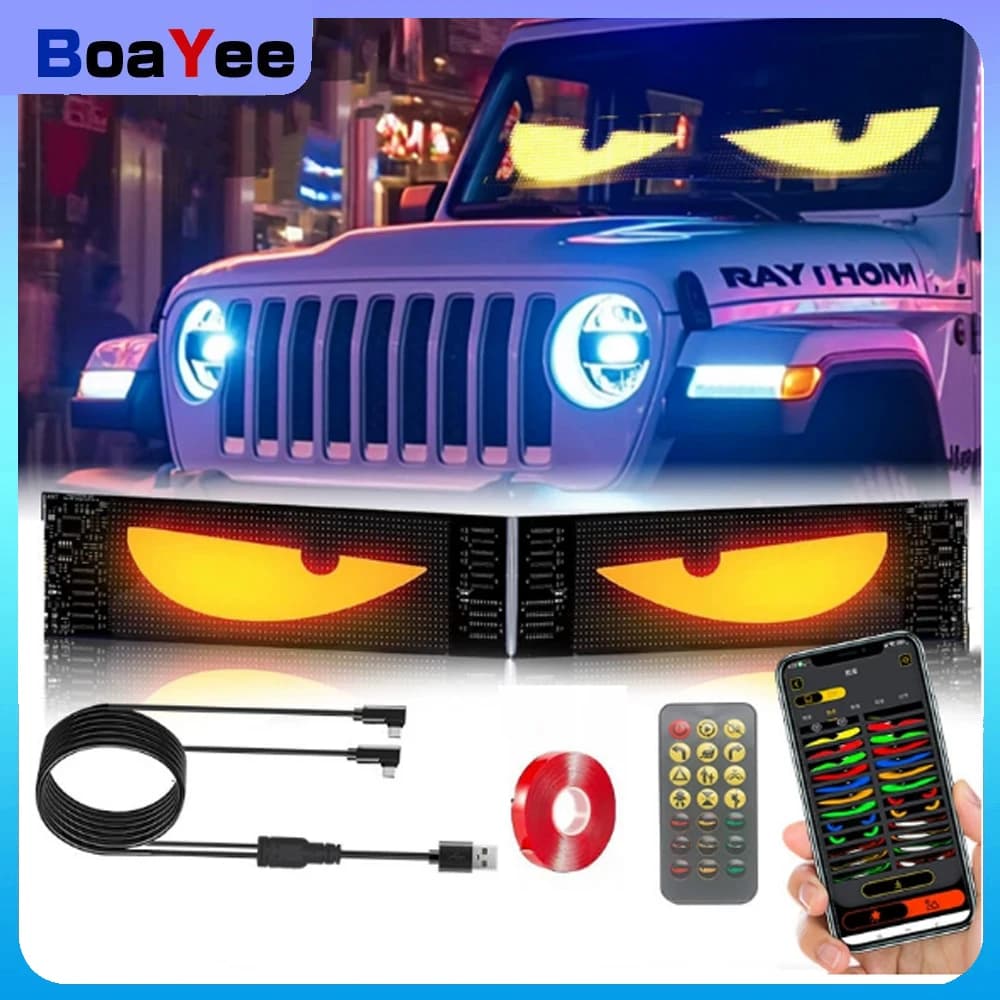 Diabo olhos luz caminhão led pára-brisa olhos personalizado flexível neon matric painel carro display led piscando mau olhos para carros