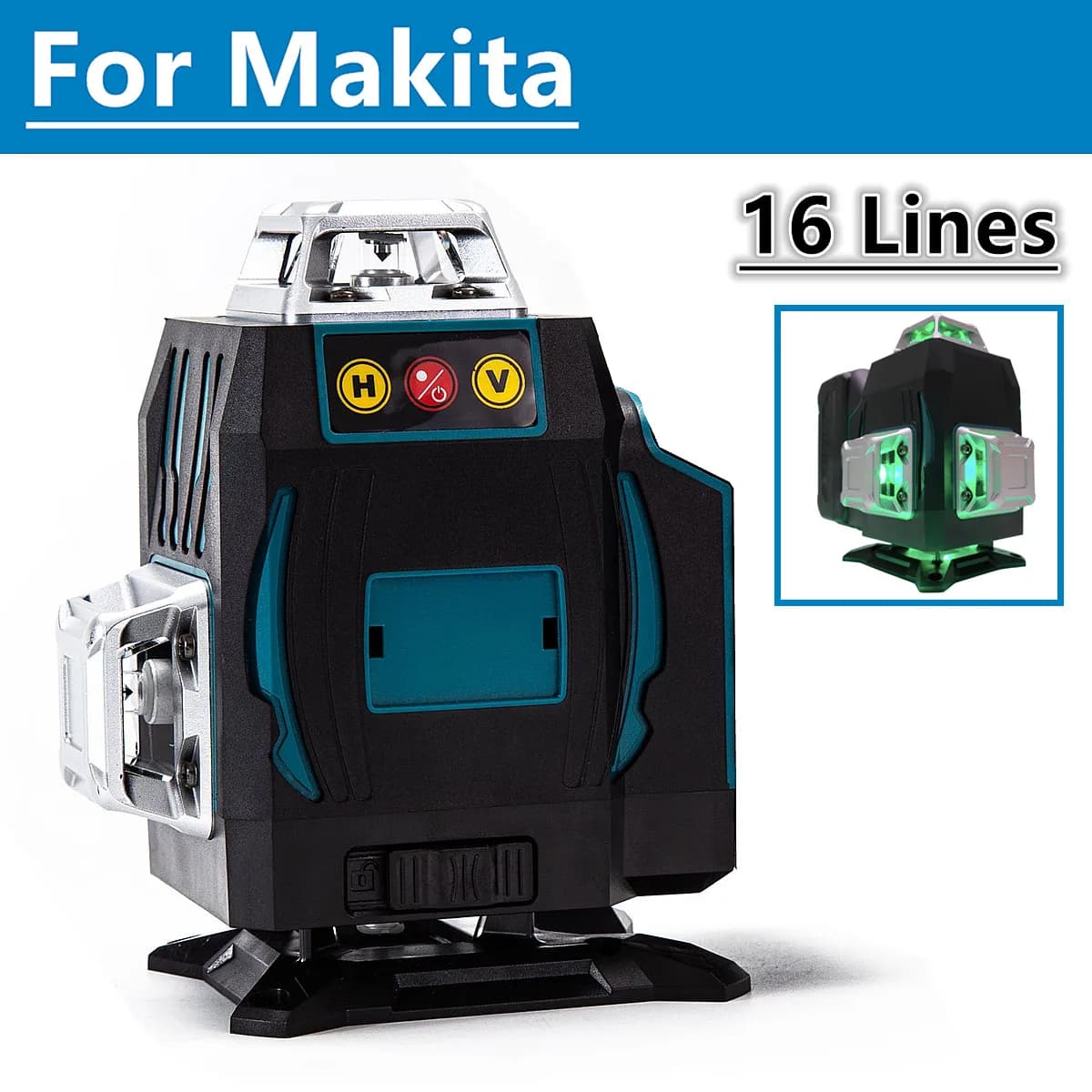 Para Makita 18V Bateria 16 Linhas 4D Laser Nível Horizontal E Vertical Automático 3 °   Ferramentas elétricas de feixe verde com suporte de linha