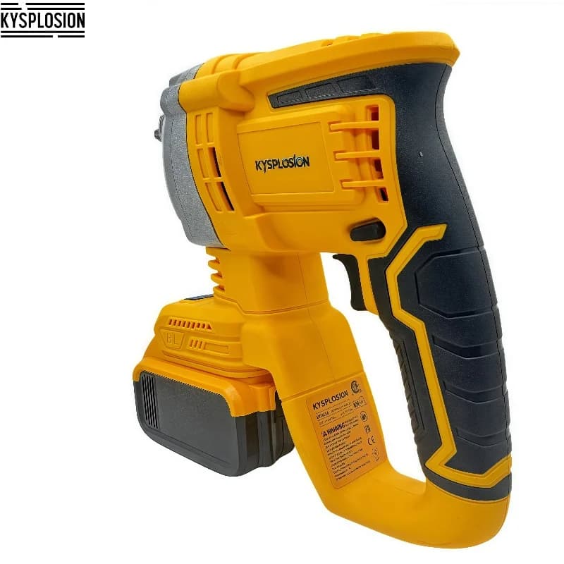 Misturador de concreto elétrico Kysplosion amarelo com empunhadura preta antiderrapante e bateria 20V