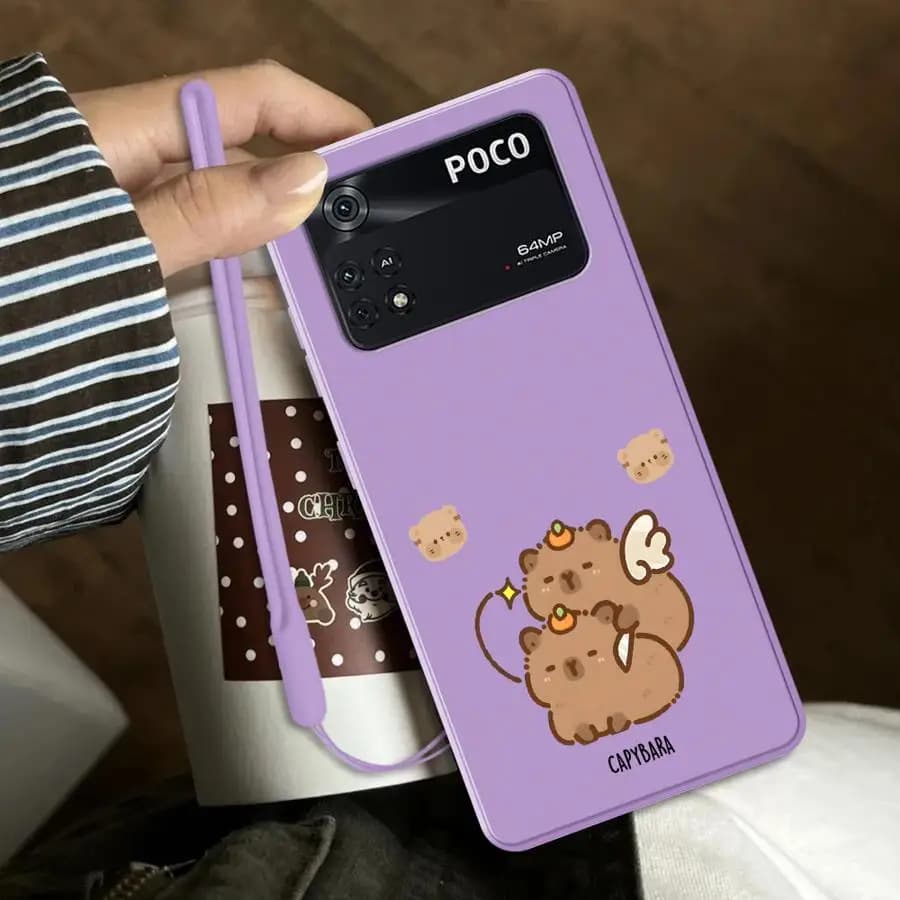 Capa roxa macia para Xiaomi Poco X3 NFC com estampa de porquinho-da-índia e design Capybara
