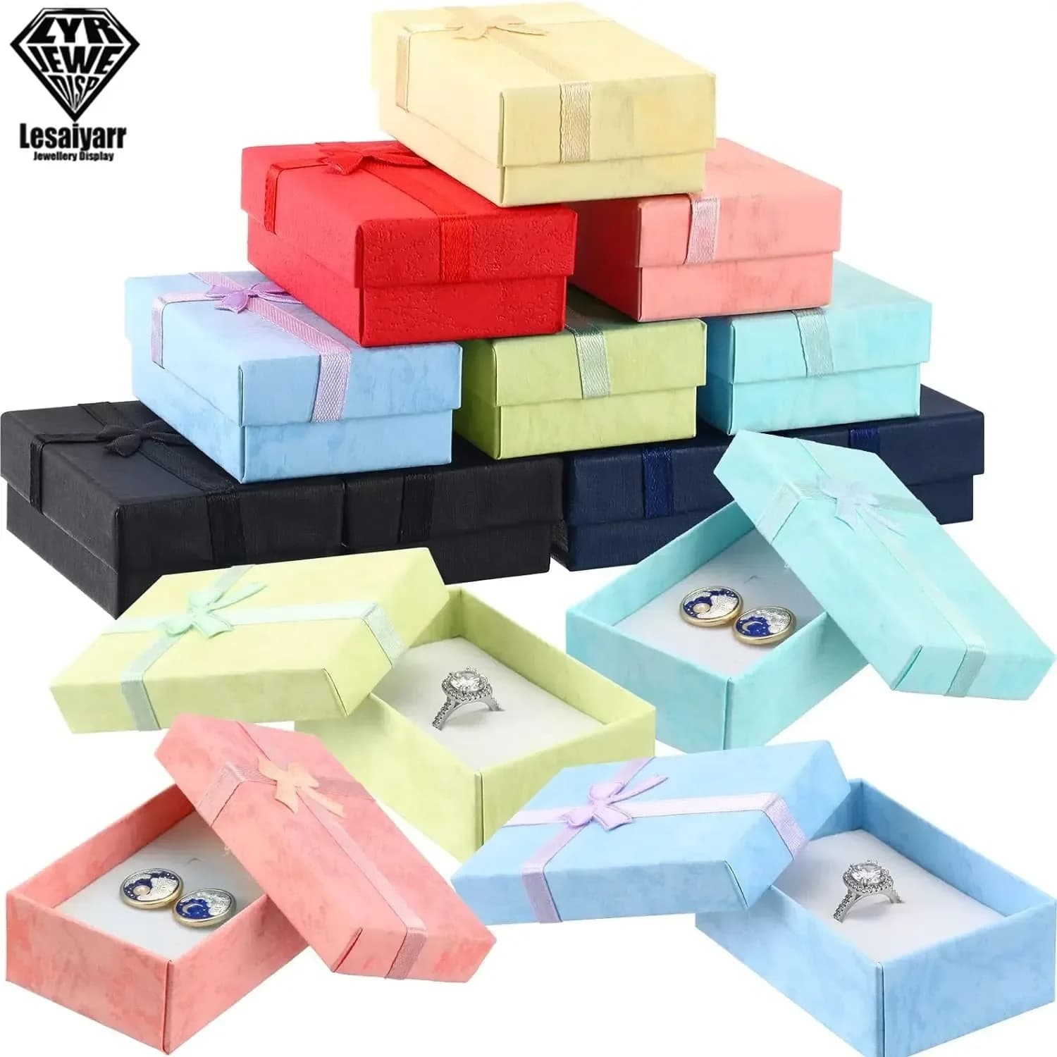 24 caixas de presente de papelão de jóias dos pces para embalar caixas de jóias vazias decorativas coloridas para brincos colares pulseiras anéis