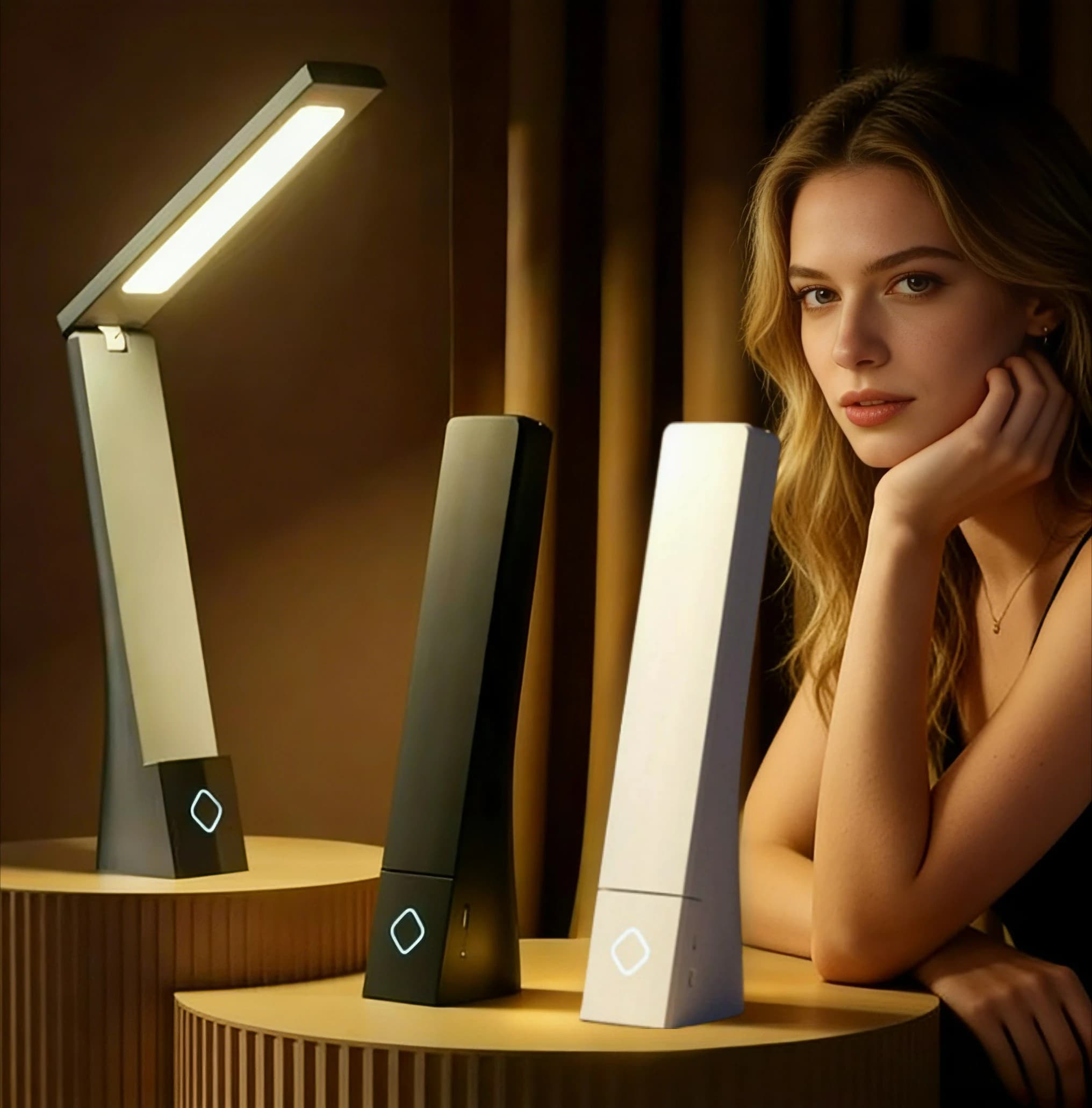 Luminária de mesa LED dobrável com carregamento e proteção para os olhos, ideal para estudo e quarto.