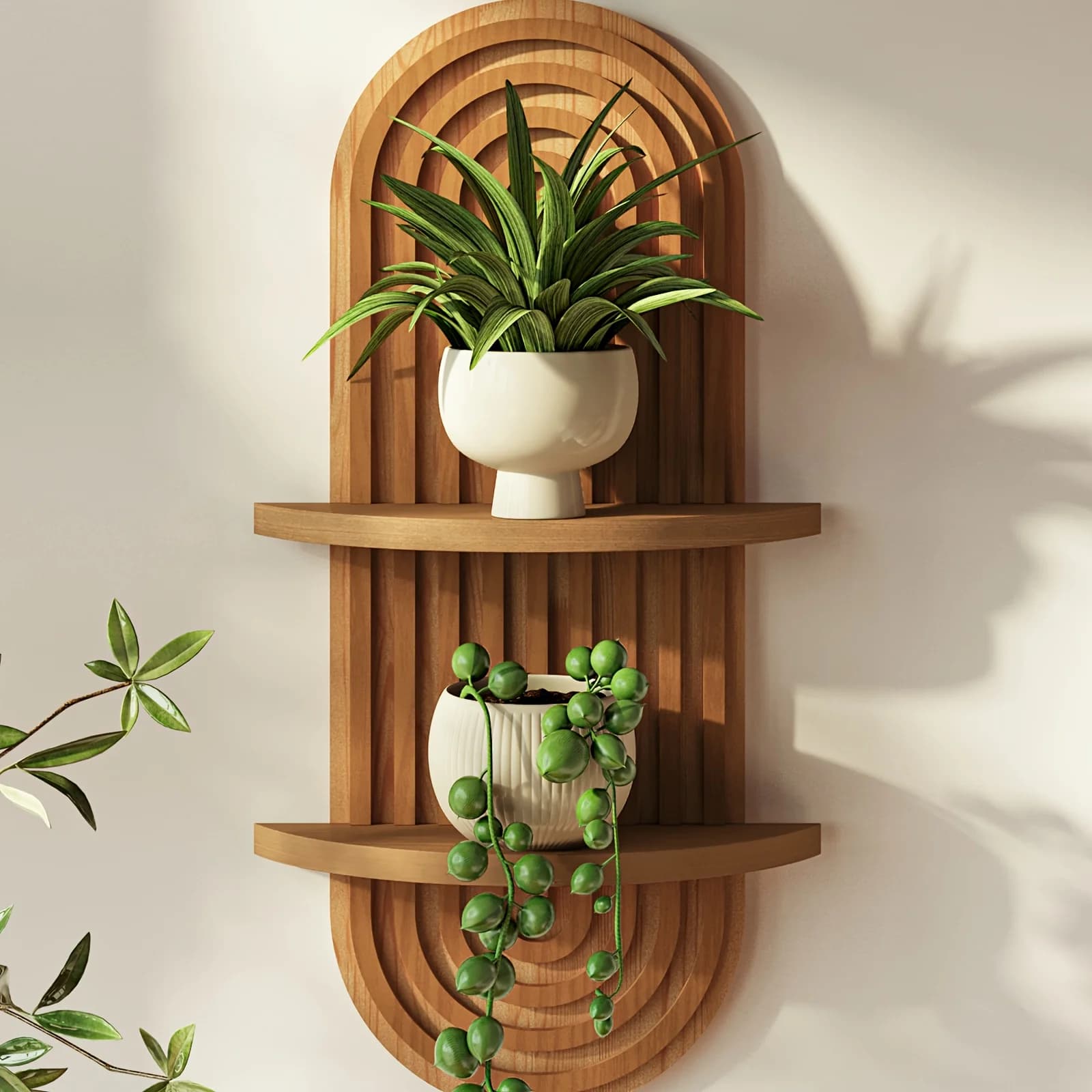Prateleira de Parede Flutuante em Madeira com Arco, Decoração Rústica, Suporte de Armazenamento para Plantas e Velas para Decoração de Casa e Quarto