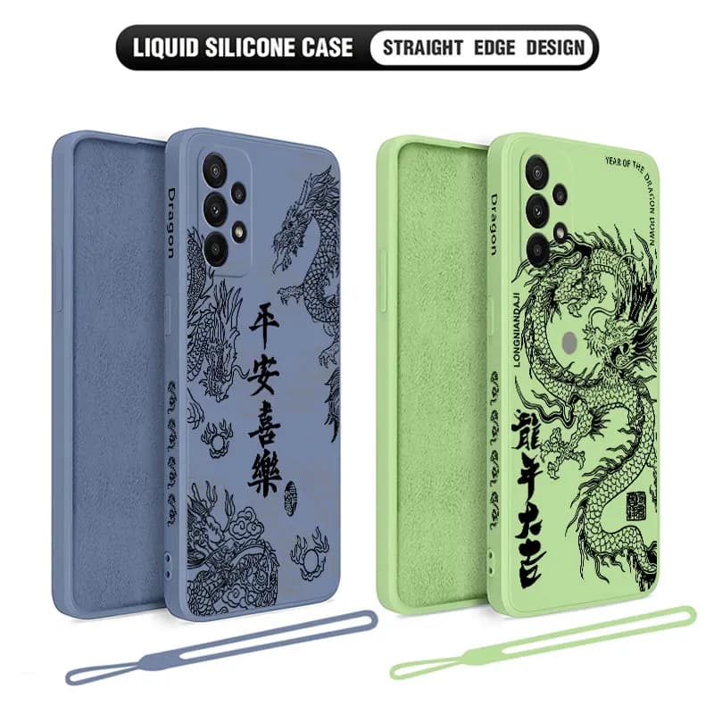 Capa de telefone preto com design de dragão branco para Xiaomi