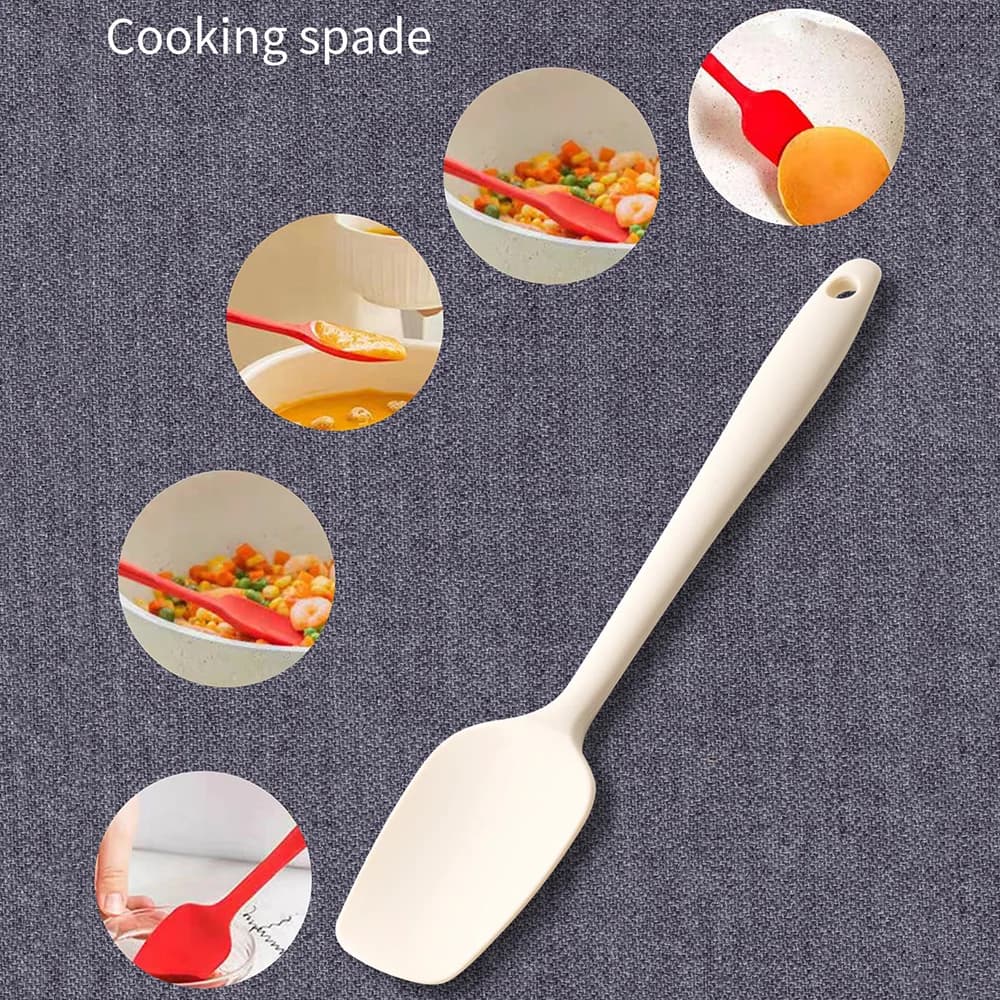 Espátula de silicone branca resistente ao calor para cozinha com uso em alimentos variados