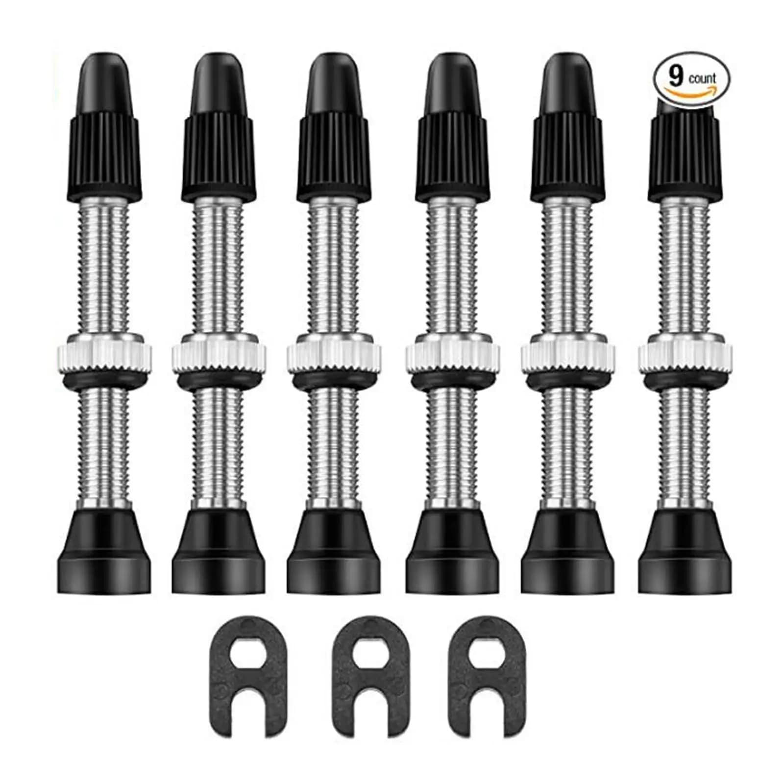 Kit válvula Presta tubeless 6 peças preto e prata com vedação esportiva para bicicleta MTB e estrada