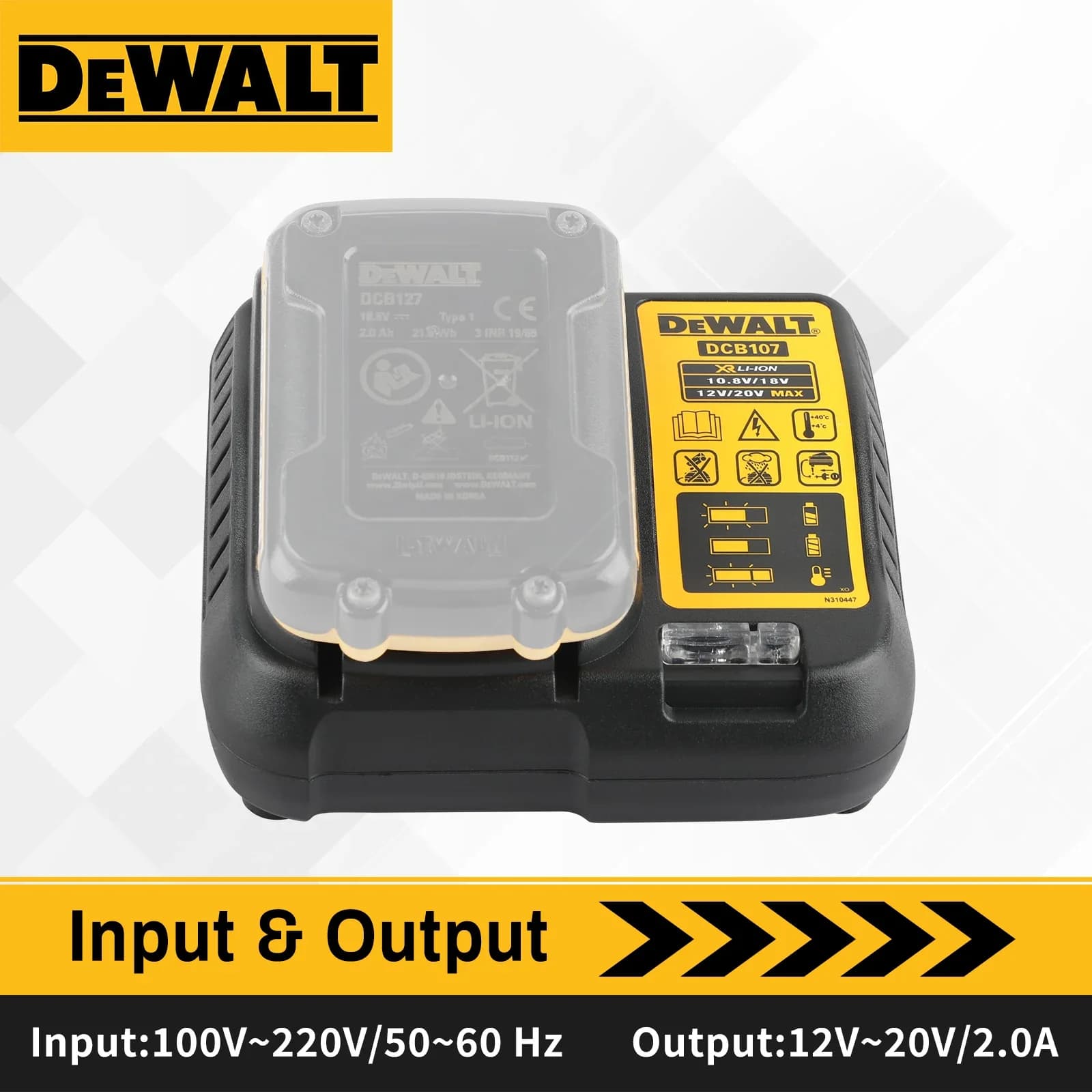 Carregador Dewalt NEW2026 089LG DCB107 compatível com baterias de lítio de 10.8V, 12V, 18V, 20V, para ferramentas elétricas de nível laser DW089LG.