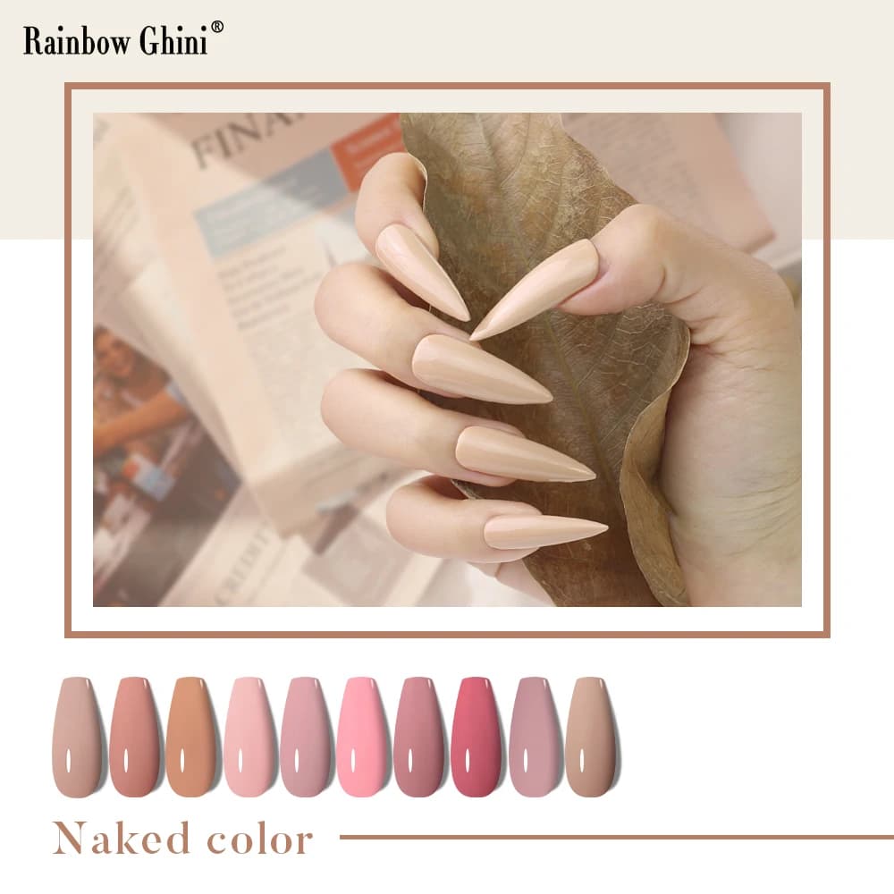 Esmalte em gel Rainbow Ghini nude com tons naturais para unhas alongadas