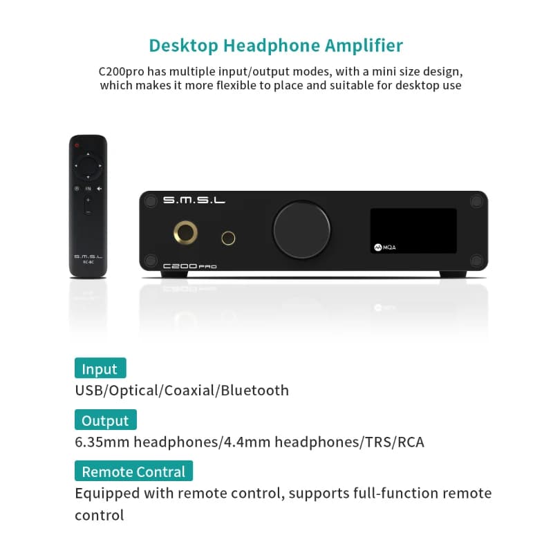 SMSL C200 PRO MQA LDAC DSD512 AptX-HD HIFI Fone de ouvido Áudio Bluetooth USB DAC AMP Amplificador com Controle Remoto 4.4MM Balance