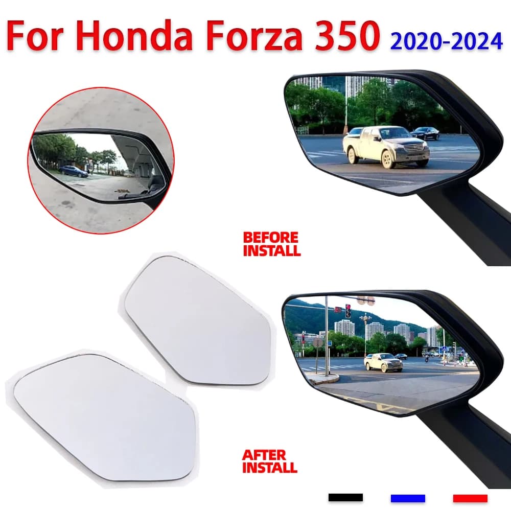 Espelho convexo para Honda Forza 350 - Antes e depois da instalação