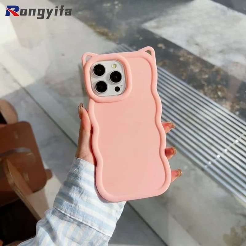 Capa de telefone 3D com orelhas de gato vermelha e preta para iPhone