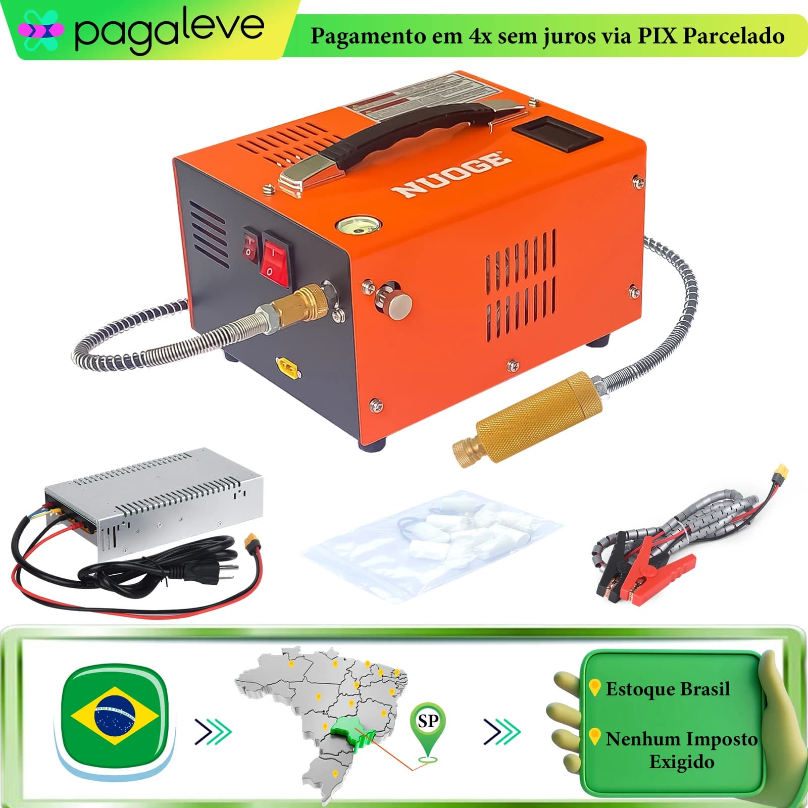Compressor de Ar PCP NUOGE 110V/220V 4500Psi 30Mbar, Bomba de Alta Pressão Sem Óleo/Água