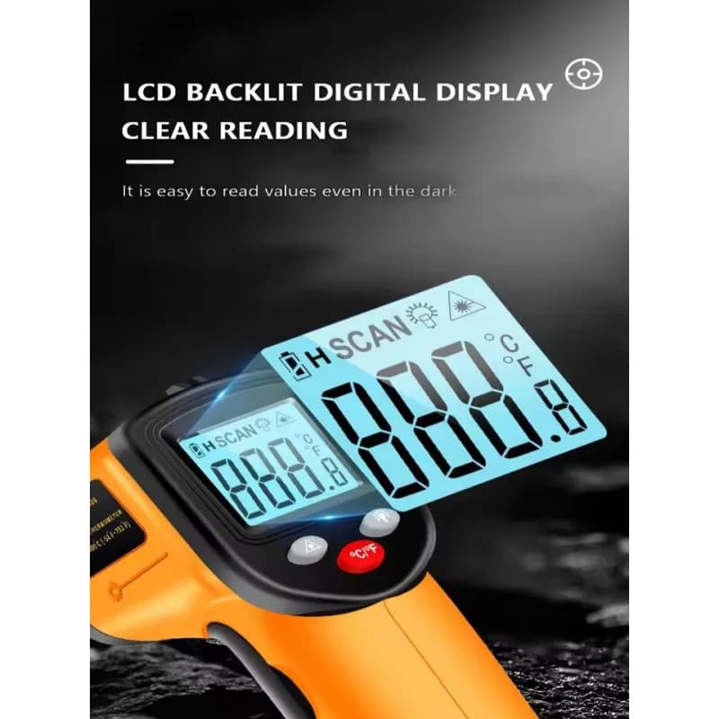 Termômetro infravermelho TS380 com display digital LCD retroiluminado para leitura clara no escuro