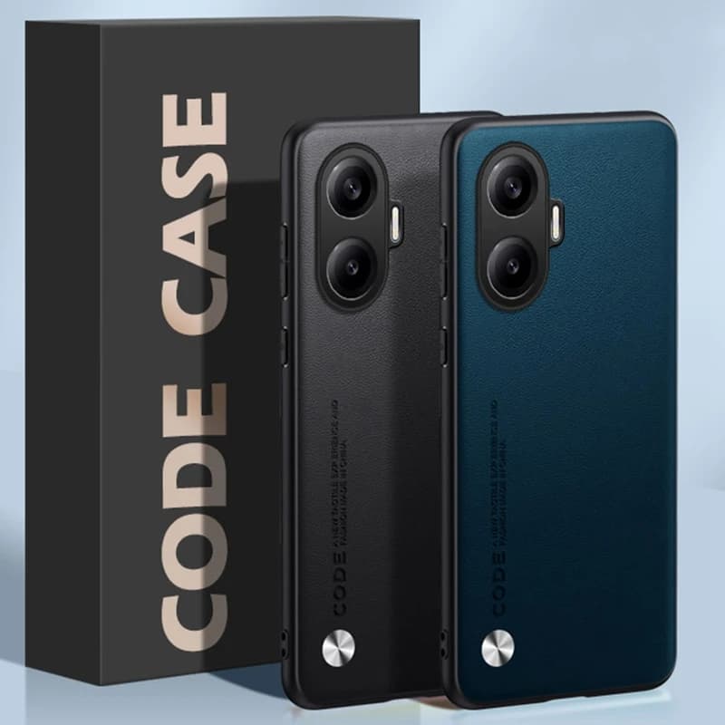 Capa de telefone Xiaomi Poco F7 5G em couro PU preto e laranja com proteção à prova de choque