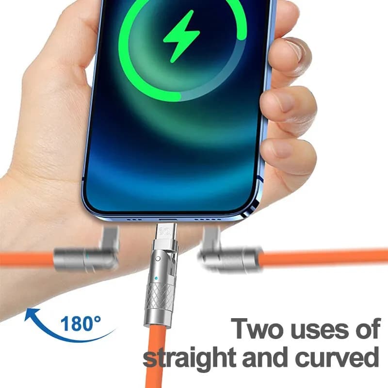 Cabo USB Tipo-C gamer laranja com conector rotativo 180 graus para carregamento rápido em smartphone