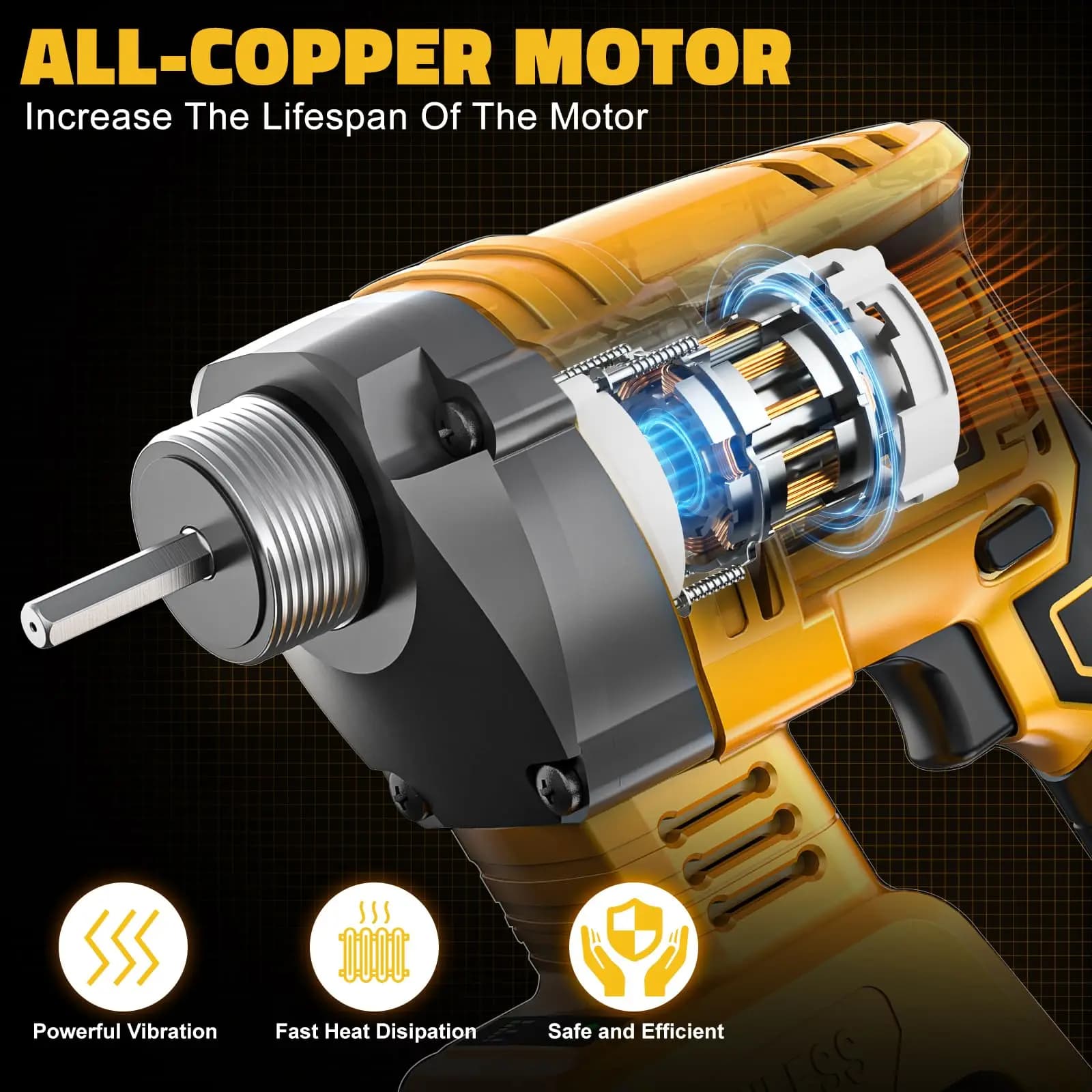 Motor de cobre do vibrador de concreto Dewalt 6000 RPM amarelo e cinza para maior durabilidade