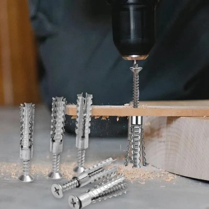 Kit de Parafusos e Buchas Metálicas para Fixação em Paredes Ocas e Drywall - Parafusos Autoatarraxantes Serrilhados e Buchas de Perfuração