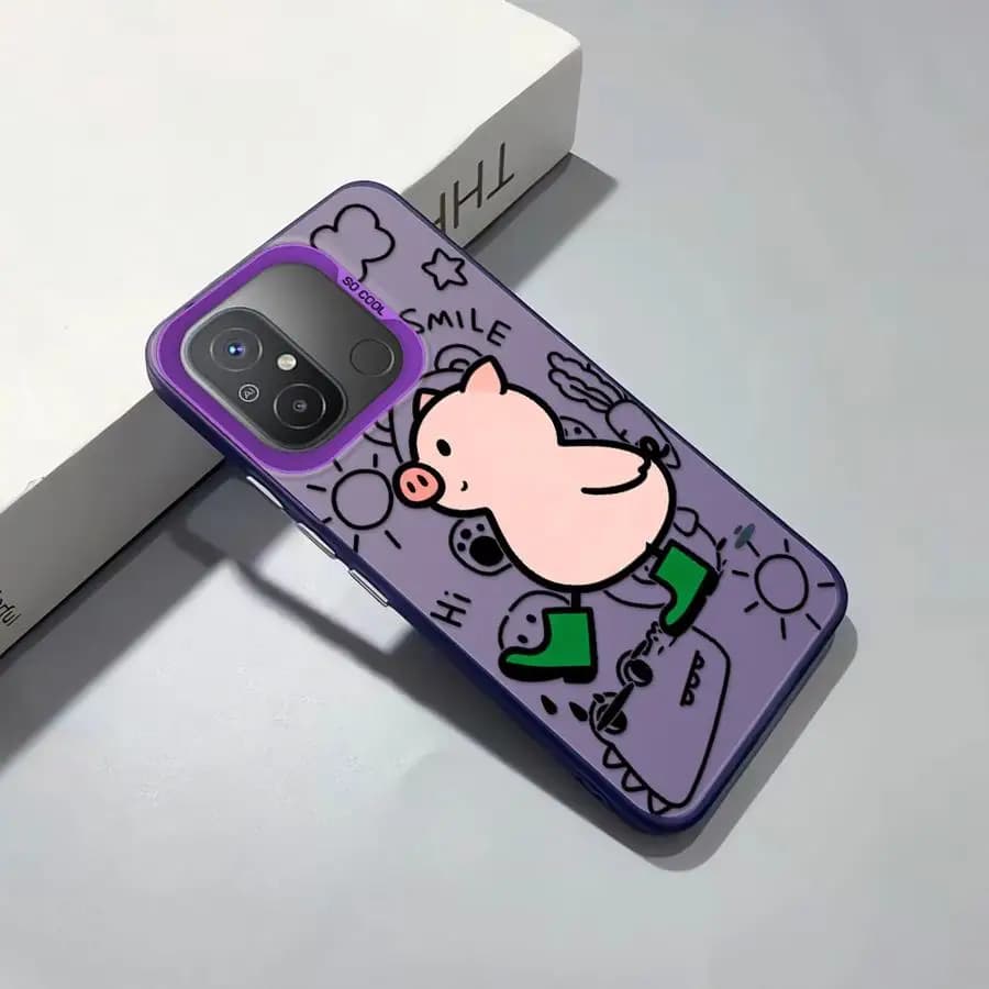 Capa roxa para Xiaomi Redmi Note com estampa de porquinho fofo e proteção antirrisco