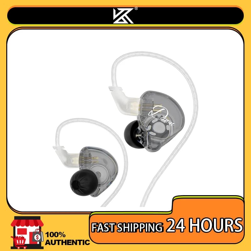 Fones de ouvido KZ Dawn Bass In Ear Monitor, cinza e preto, com cancelamento de ruído HIFI, fones esportivos.