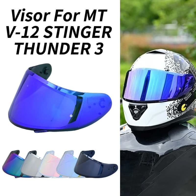 Visor para Capacete MT-V-12, Escudo Substituto para THUNDER 3 SV, Lente de Capacete MT STINGER, Alta Qualidade, Vermelho Dourado, Azul Escuro