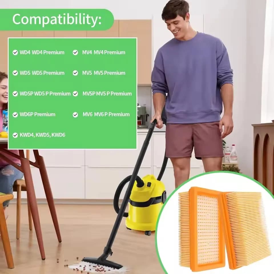 Filtro HEPA laranja e amarelo para aspirador de pó Karcher modelos MV4 MV5 MV6 WD4 WD5 WD6 em uso doméstico