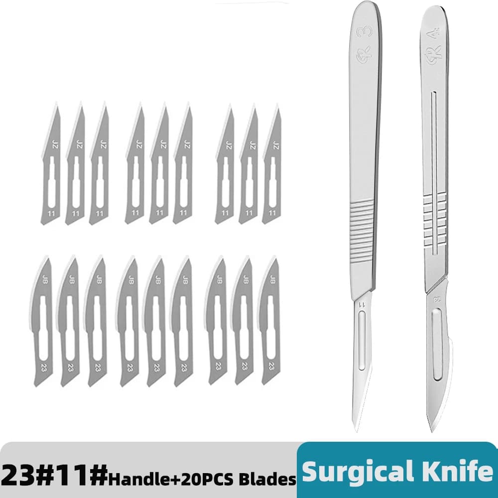 Kit bisturi Jácotei com 2 cabos e 20 lâminas aço carbono para uso cirúrgico, escultura e gravação