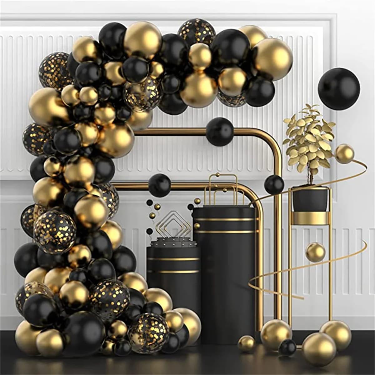102 pçs preto metálico ouro confetes látex balão guirlanda arco kit para aniversário festa de casamento decoração para casa suprimentos