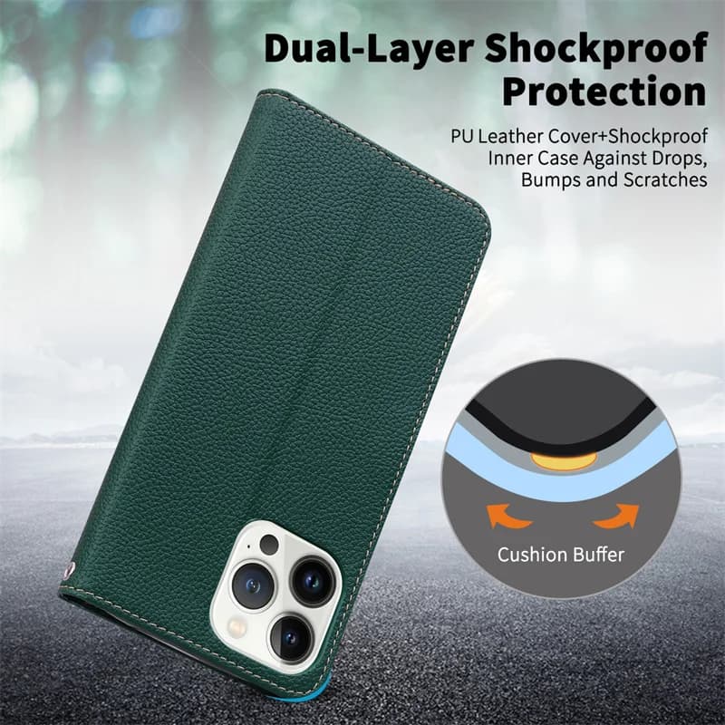 Capa de couro PU verde para Redmi 10C com proteção dupla contra impactos e bordas reforçadas