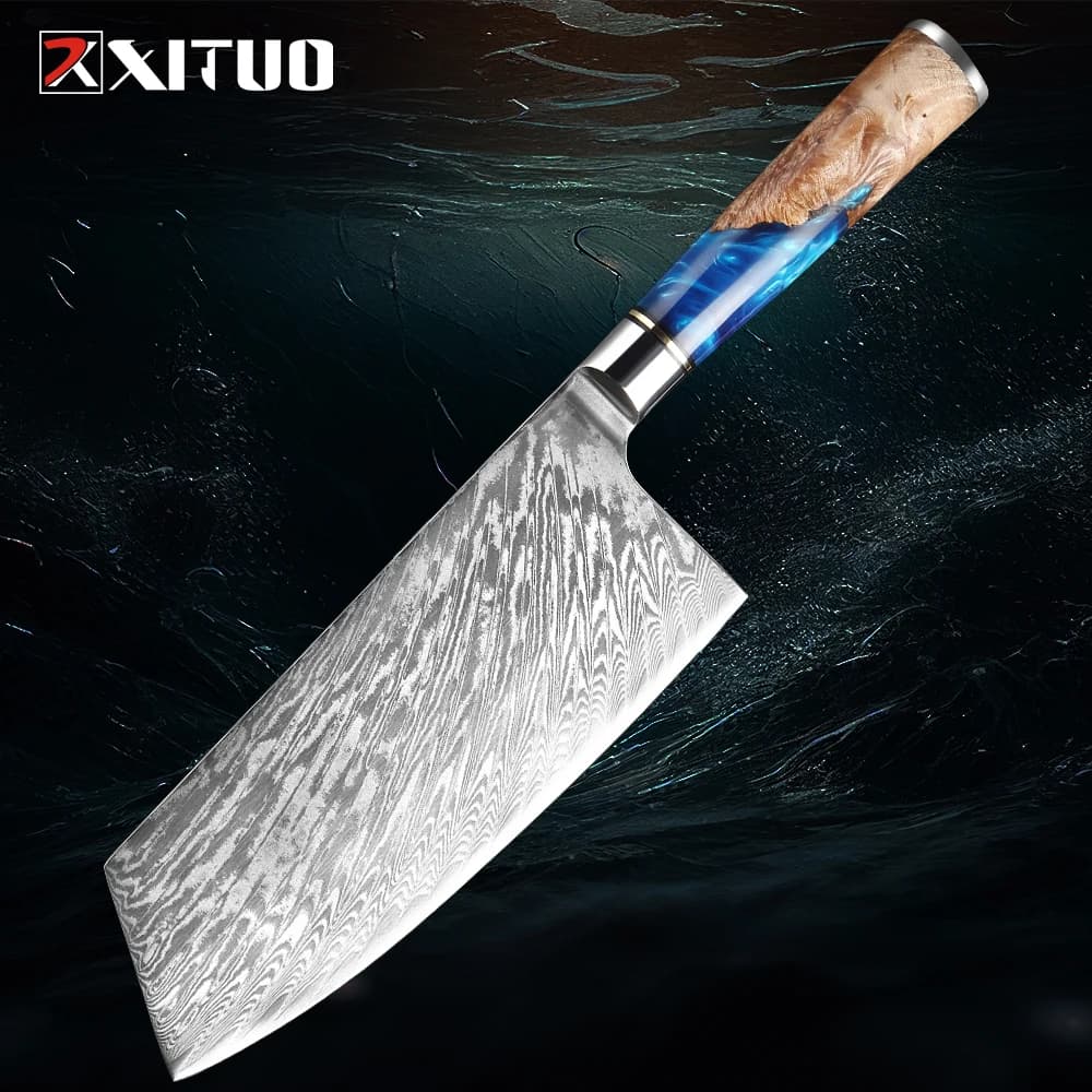 Faca de chef Xituo nakiri 7,5 polegadas com cabo azul em resina