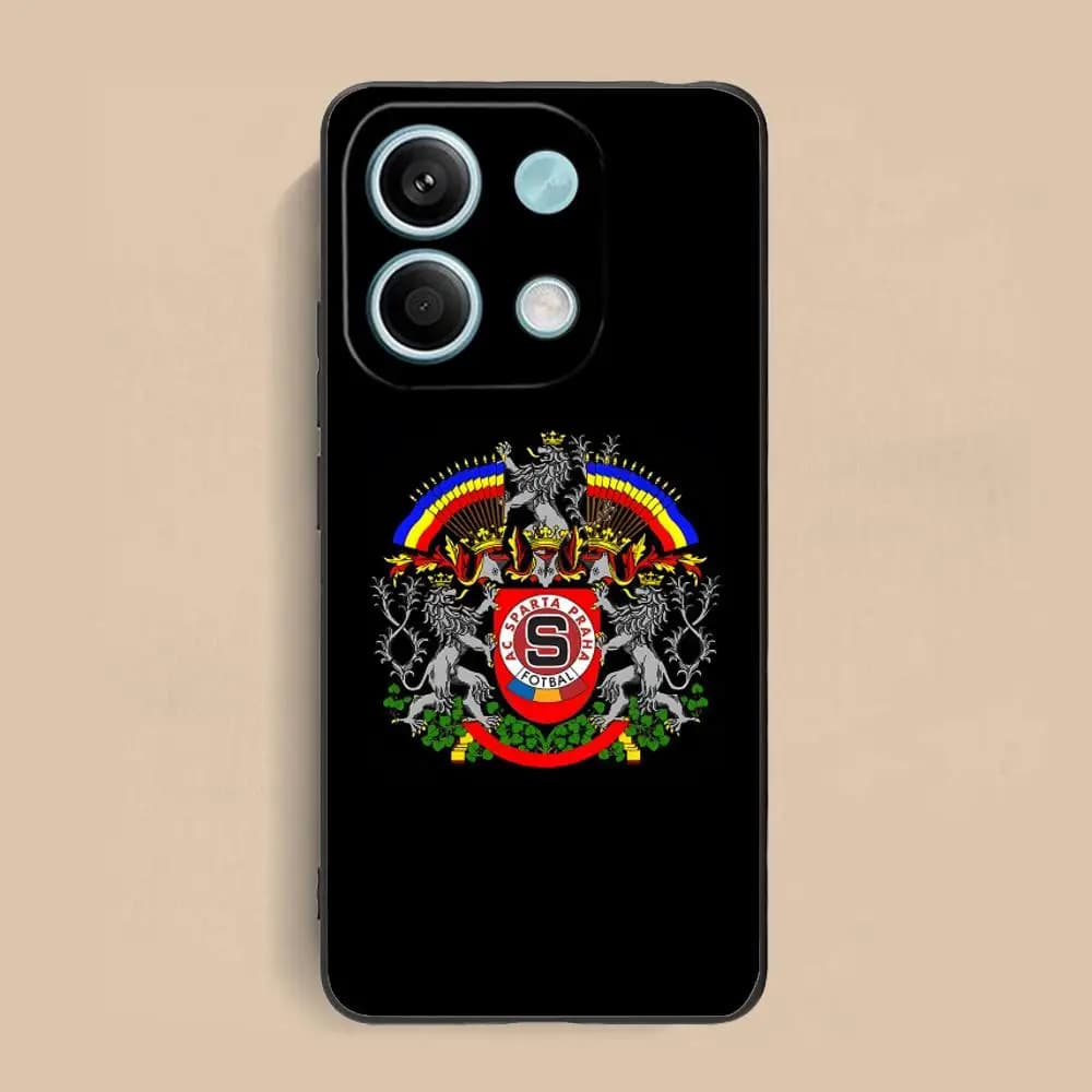 Capa preta para Xiaomi Redmi Note 14 com brasão colorido do SPARTA FC Sparta Praha