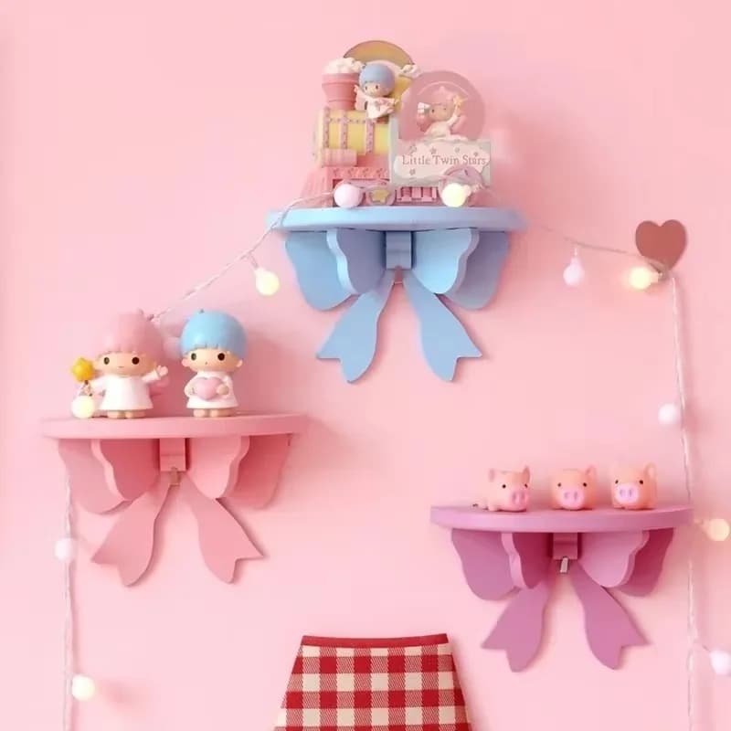 Prateleiras decorativas de madeira, organizador de quarto de meninas, prateleira de parede rosa, decoração de arcos, rack de armazenamento de madeira