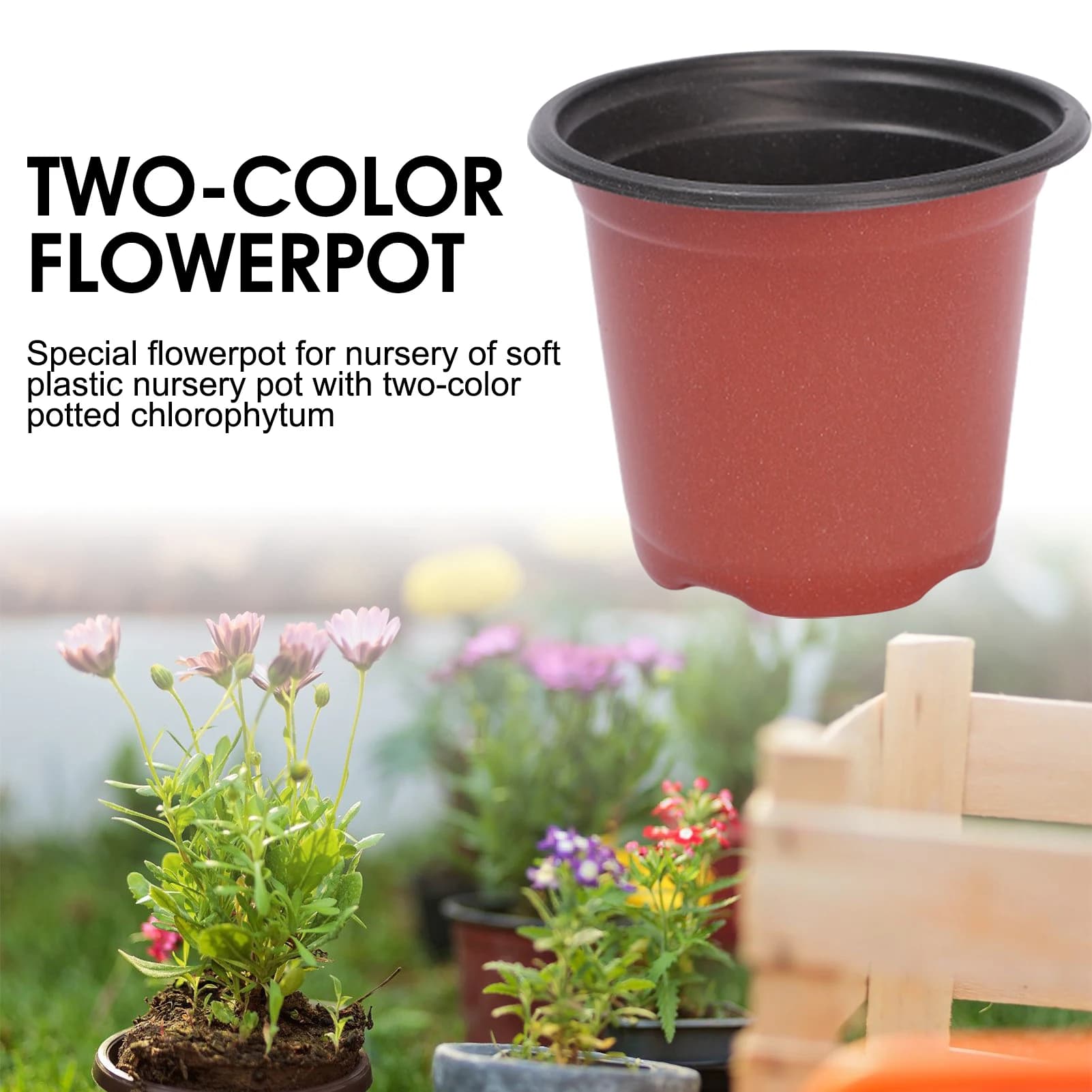 Vaso plástico de dois tons para plantas, ideal para jardinagem e mudas.