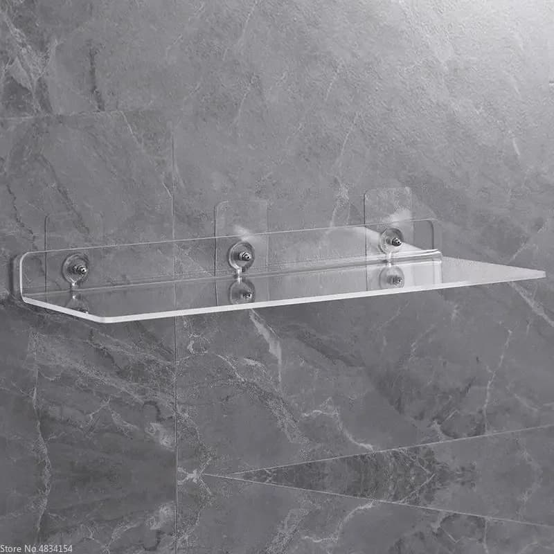 Prateleira de parede acrílica transparente 20-50cm, organizador de armazenamento flutuante para banheiro/cozinha, rack montado transparente grosso para decoração