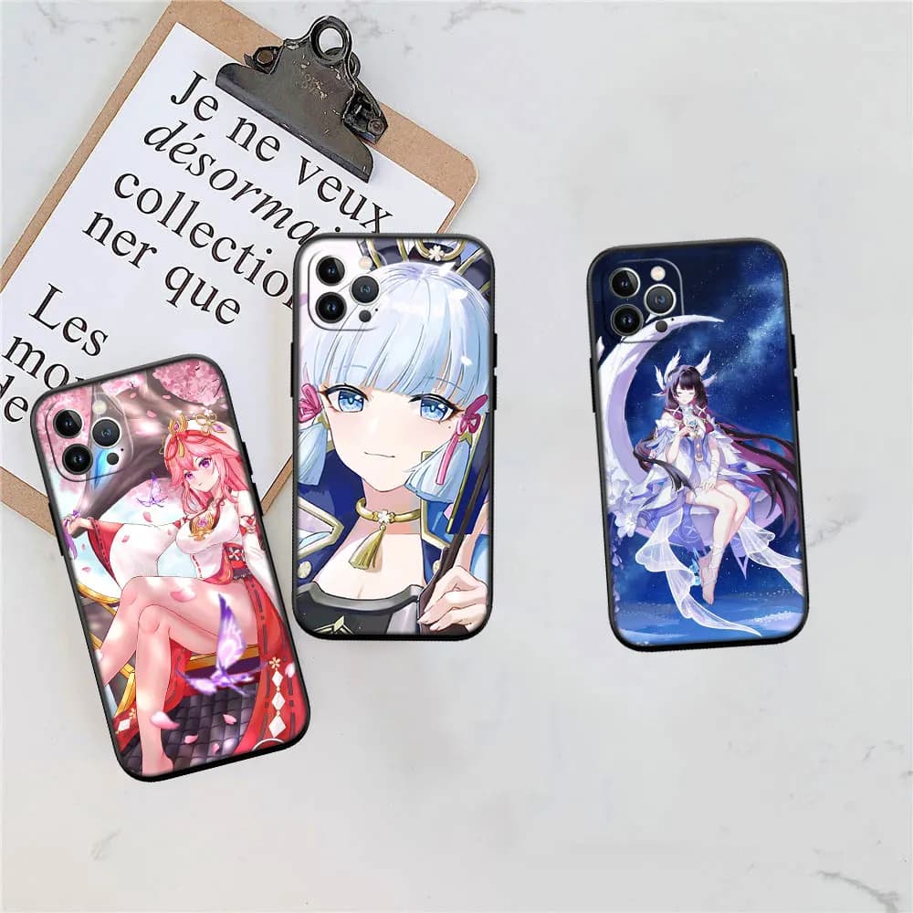 Capas de telefone soft Genshin Impact com personagens femininas em fundo claro para Xiaomi Poco C65 C71 C75 F3 F5 F6 F7