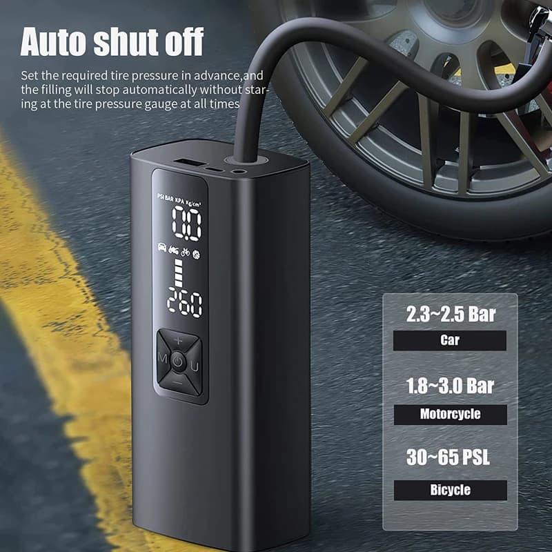 Compressor de ar portátil 12v 150psi para carros, motocicletas, bicicletas e barcos - conectado a um pneu de carro