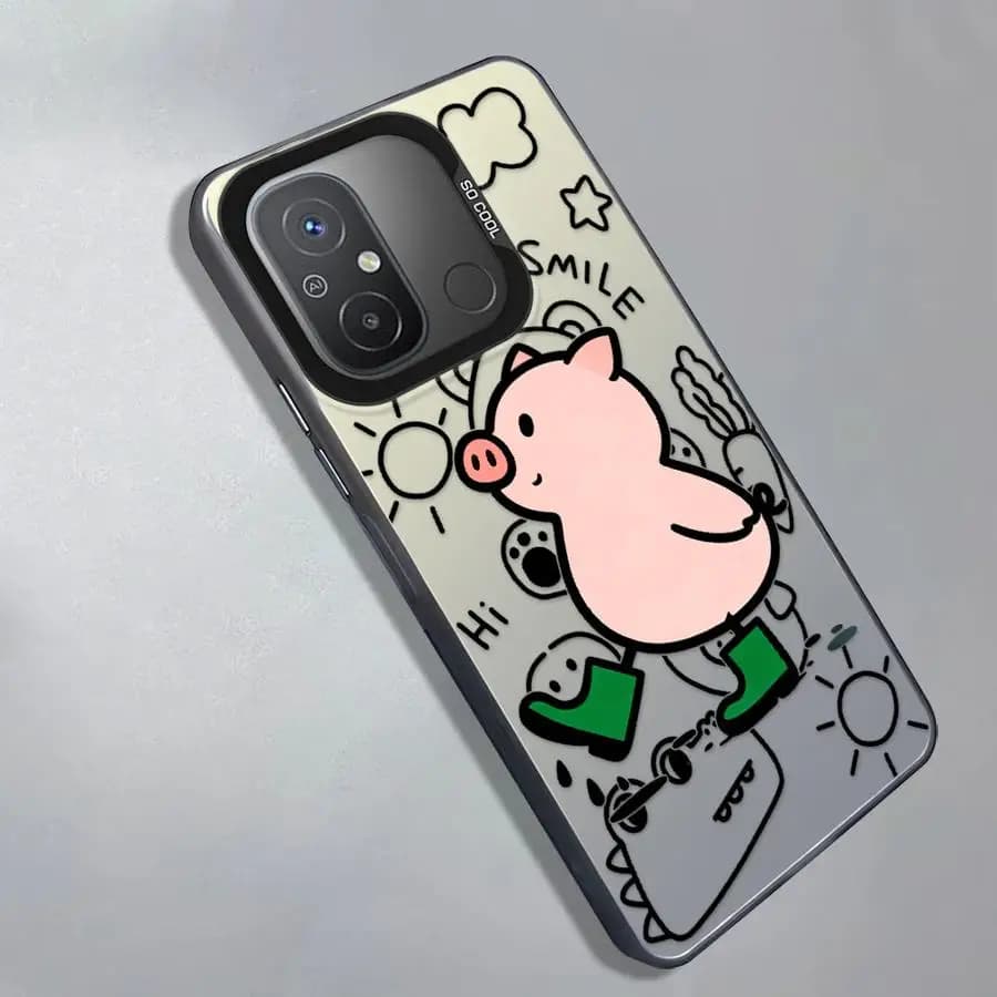 Capa de telefone Xiaomi com design fofo de porquinho rosa e verde