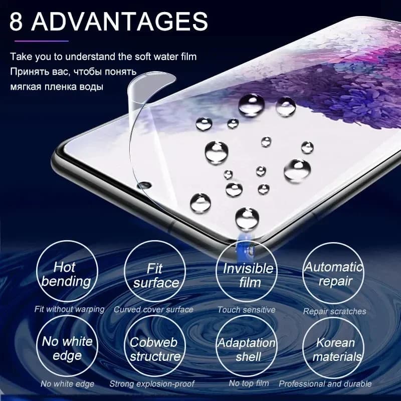 Película protetora hidrogel para Samsung Galaxy com vantagens como reparo automático, sensibilidade ao toque e adaptação à superfície curva