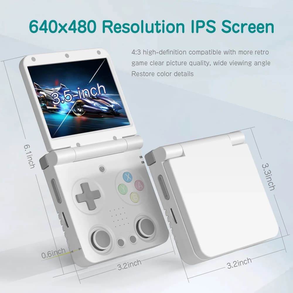 Console de jogo portátil Miyoo Flip V2 branco com tela IPS dobrável 3.5 polegadas e botões coloridos