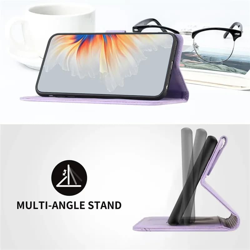 Capa flip lilás para Xiaomi Poco F6 com suporte multiângulo para assistir vídeos e alça preta