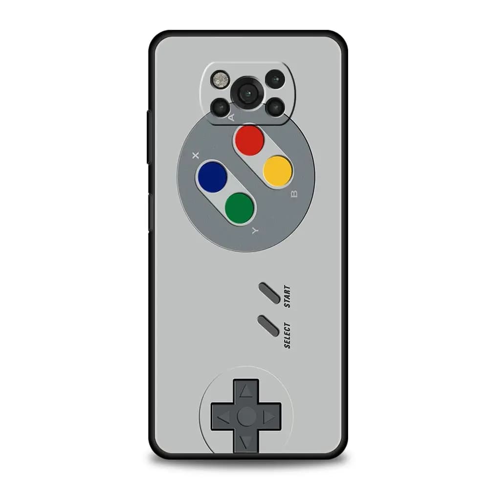 Capa para Xiaomi Poco X6 com estampa de controle de videogame vintage cinza com botões coloridos estilo gamer
