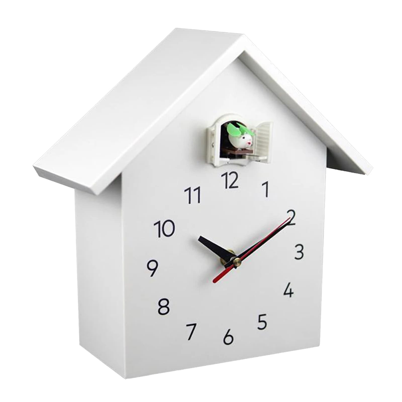 Relógio de parede decorativo em forma de casa com pássaro verde