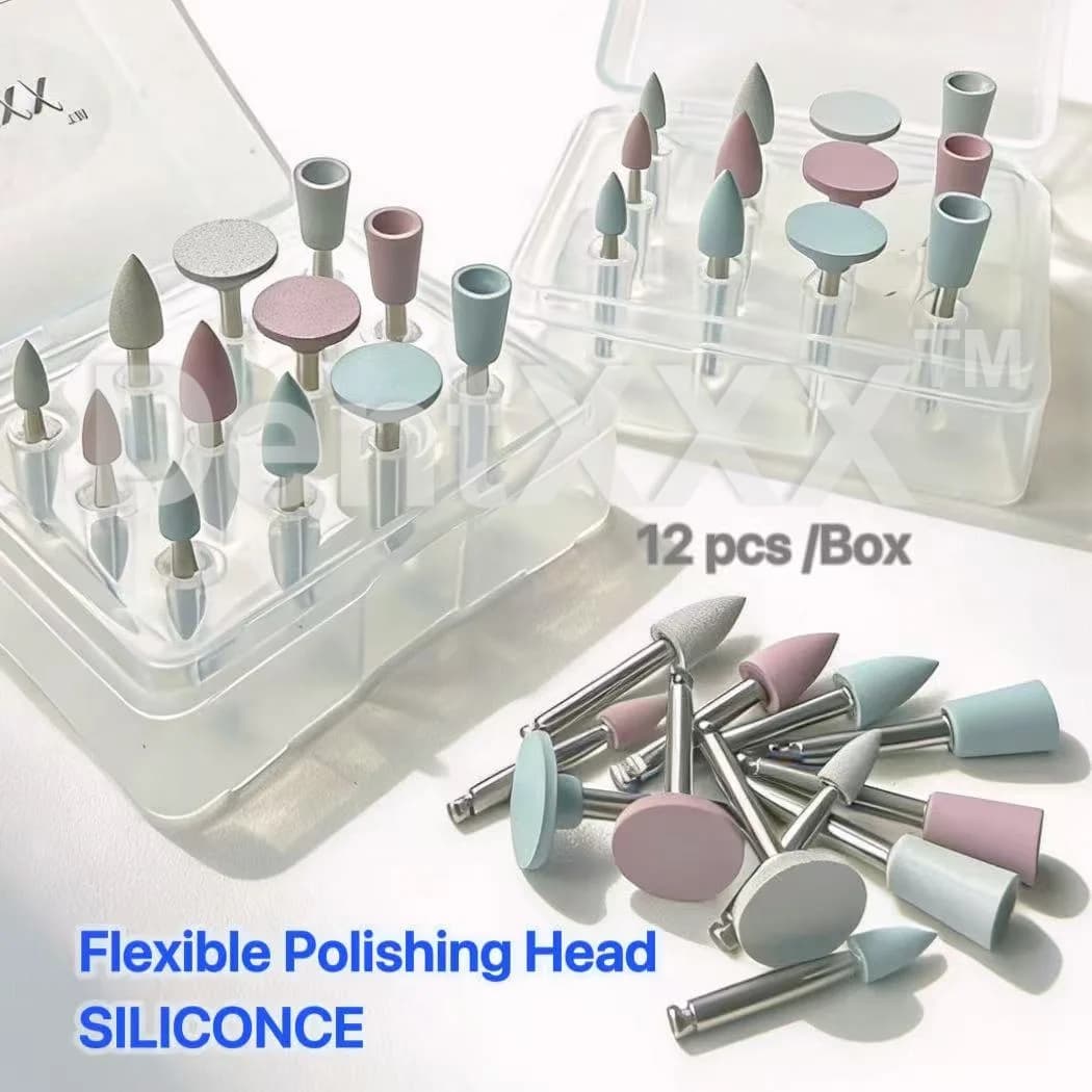 Conjunto de pontas flexíveis multifuncionais para polimento e retificação em silicone, haste de 2,35mm, em diversas cores.