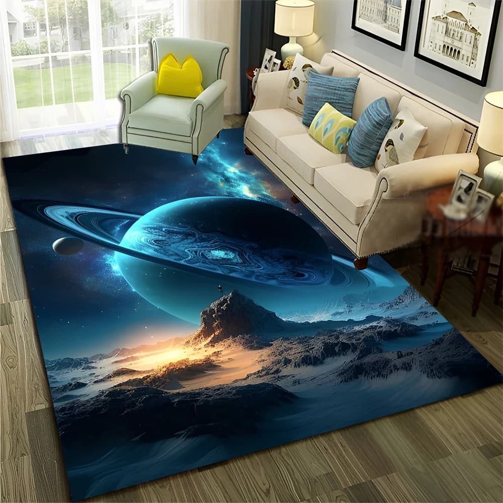 Tapete decorativo 3D com tema de universo e galáxia, antiderrapante, para sala de estar, quarto e área de criança.
