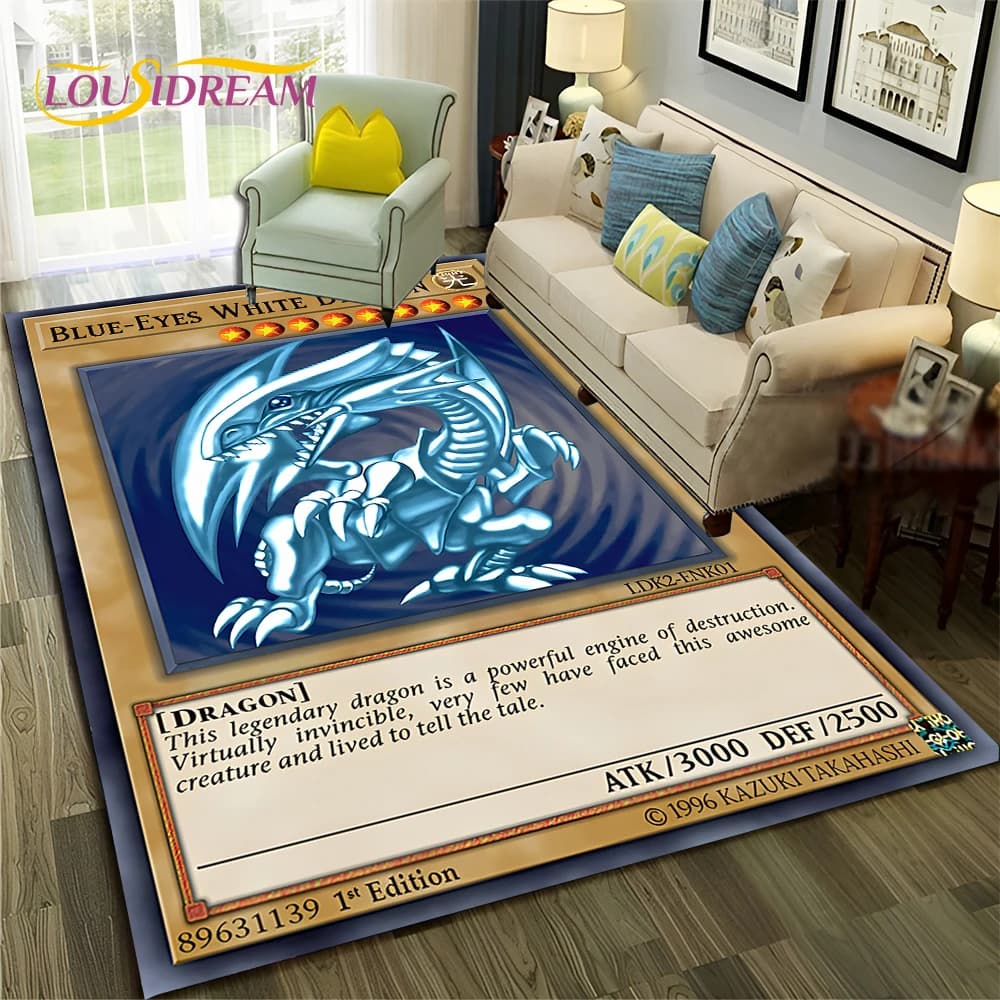 Tapete antiderrapante com design de dragão azul de um jogo de cartas para sala de estar