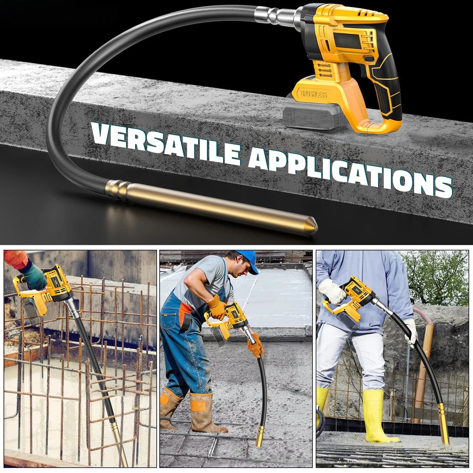 Aplicações versáteis do vibrador de concreto Dewalt amarelo com mangueira flexível para construção
