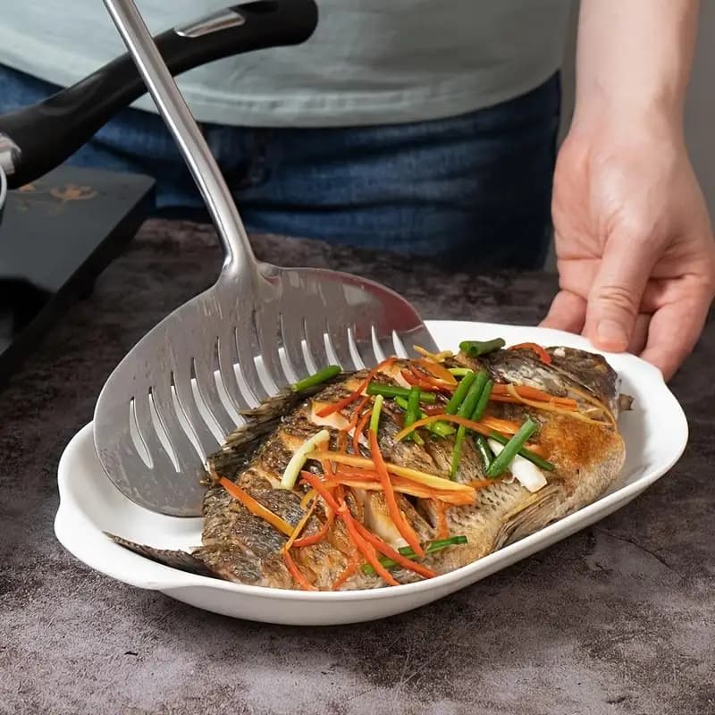 Espátula grande de aço inoxidável antiaderente para fritar peixe, ovos e bife