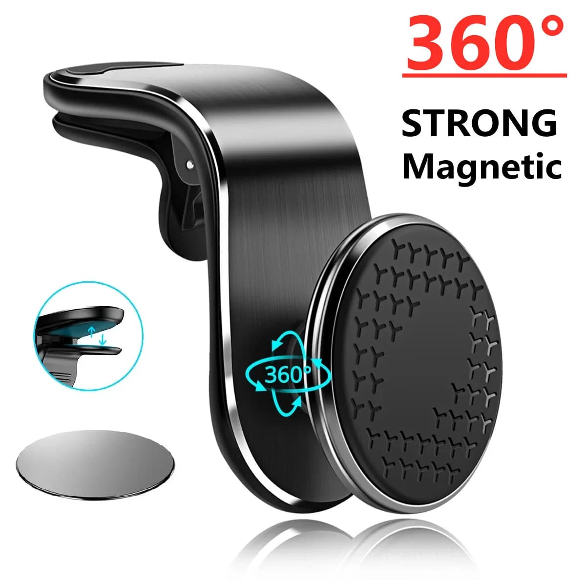 Suporte magnético para telefone de carro 360° com forte ímã, preto
