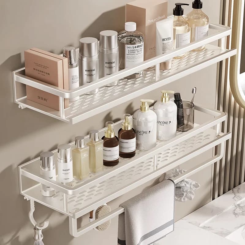 Prateleira de canto branca amarela, rack de banheiro, organizador de banheiro, shampoo, rack de armazenamento de cozinha